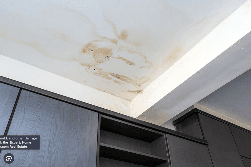Water-stained ceiling from a leak